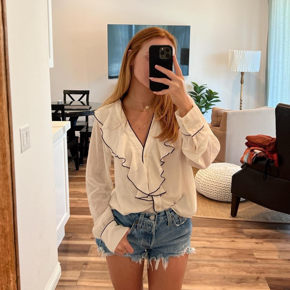 Zara Cream Ruffled Blouse - Picture 2 of 3